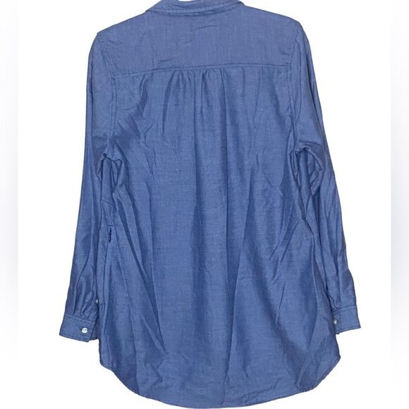 Toad&Co Wm’s Sz Lrg Chambray Blue Side Zipper Pockets Button Down Tunic Shirt - Picture 4 of 6